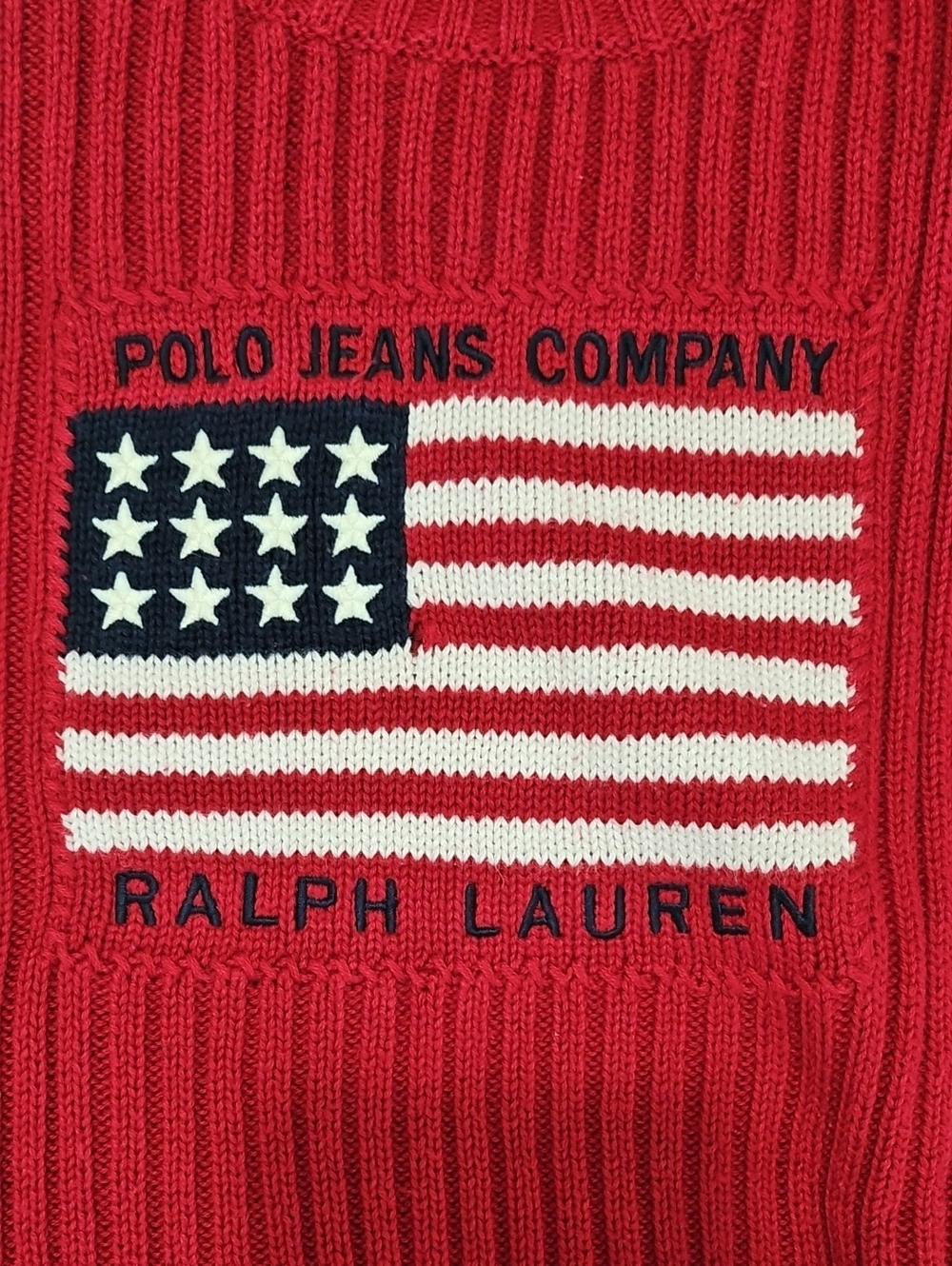 Ralph Lauren Kids Red Ribbed Crewneck Sweater with Flag Motif - Picture 3 of 7